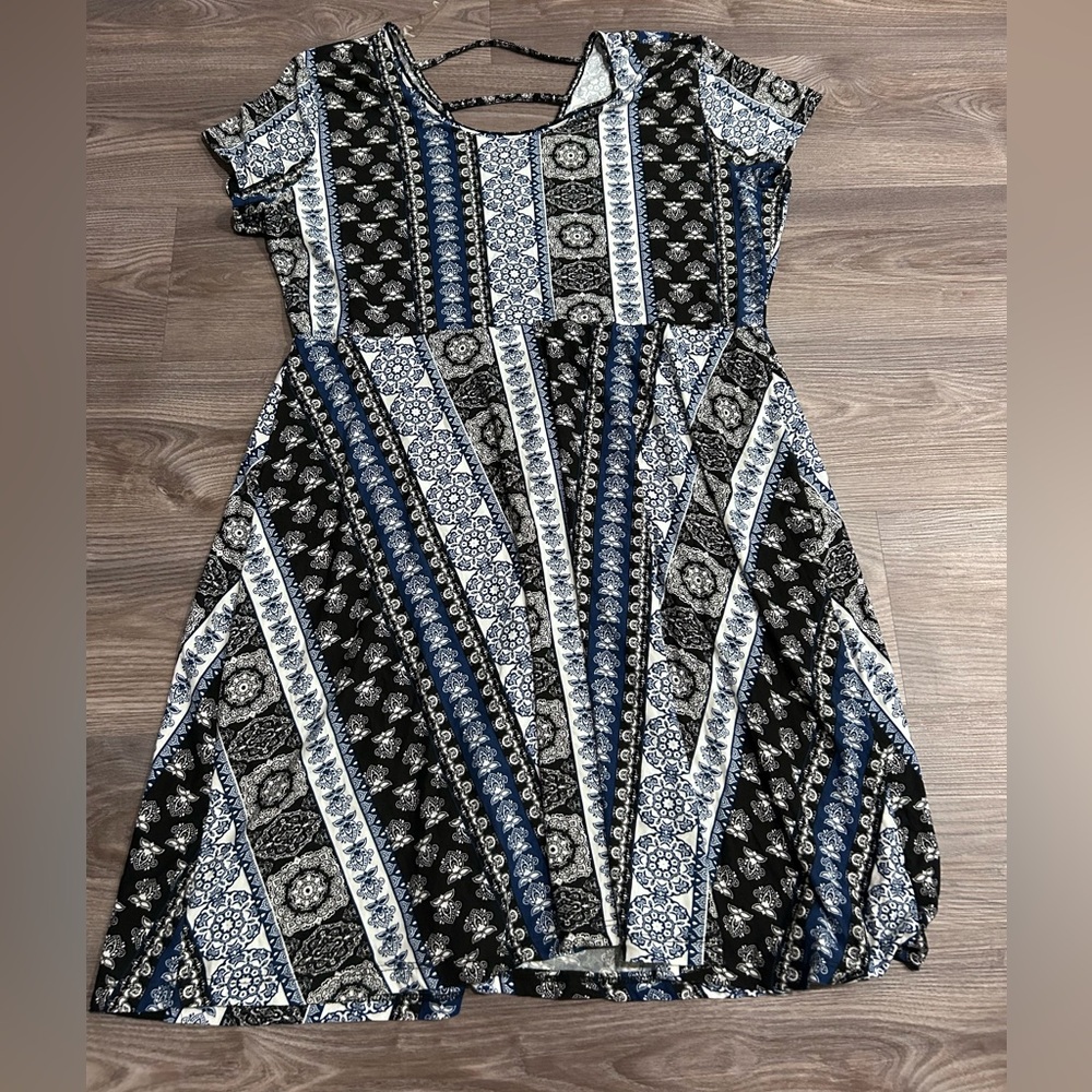 Bobbie Brooks Black, Blue and White A-Line Dress